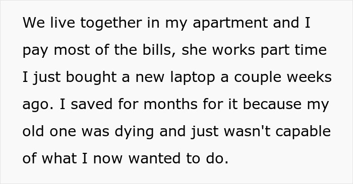 Man discovers smashed laptop at home after controlling girlfriend confronts his fiction mania.