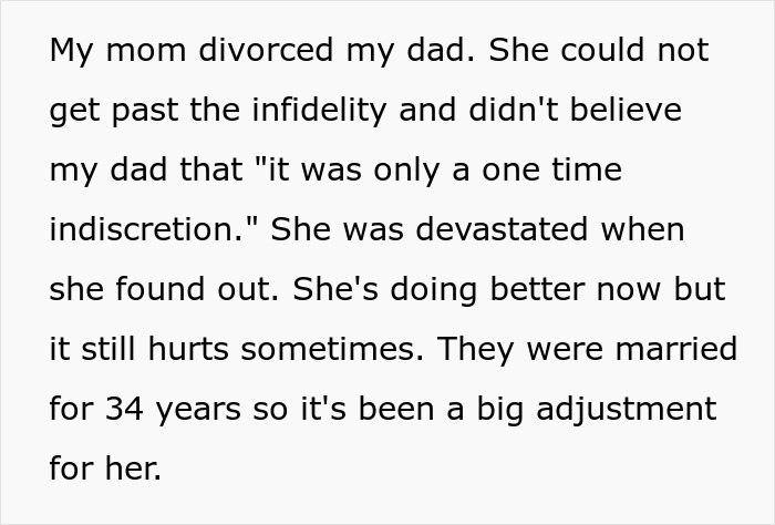Text excerpt about a woman learning her father had a secret son, causing family pain and adjustment after divorce.