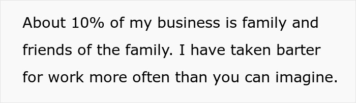 Text on a white background discussing business dealings involving family and friends, relating to sister refuses plan wedding gets demoted guest.