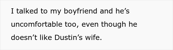 Text on screen showing a message about being uncomfortable with family rolling out red carpet for son's mistress while wife is clueless.