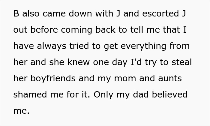 Confession about a younger sister causing trouble by trying to steal boyfriends, with family reactions included.