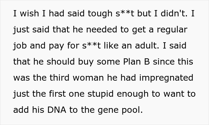 Text excerpt from a story about a guy refusing to help his spoiled brother and facing family conflict.