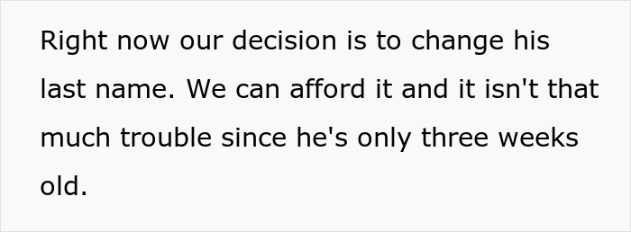 Text discussing the decision to change a son's last name related to naming son Harry Potter at three weeks old.