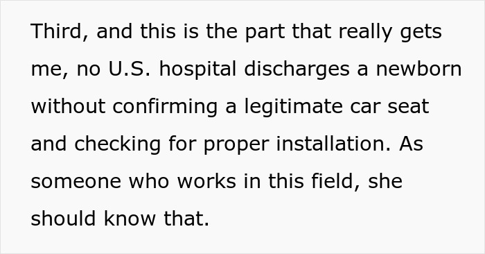 Text excerpt discussing postpartum boundaries and hospital protocols for newborn discharge including car seat safety checks.