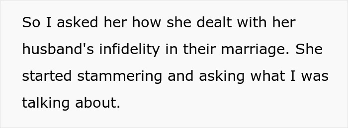 Woman confronts cheating husband&rsquo;s mom about infidelity, sparking conflict between in-laws with one powerful question.
