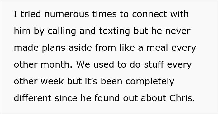 Text block showing a personal message about failed attempts to connect with bio dad and changing relationship dynamics.