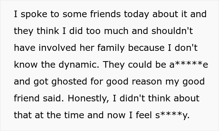 Alt text: Text message revealing someone feeling regret after involving family in a psychiatric nurse and patient situation.