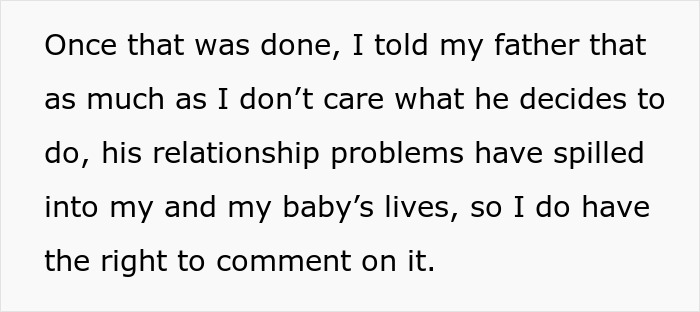 Text excerpt discussing daughter's perspective on dad's girlfriend's baby fever affecting their lives and relationships.