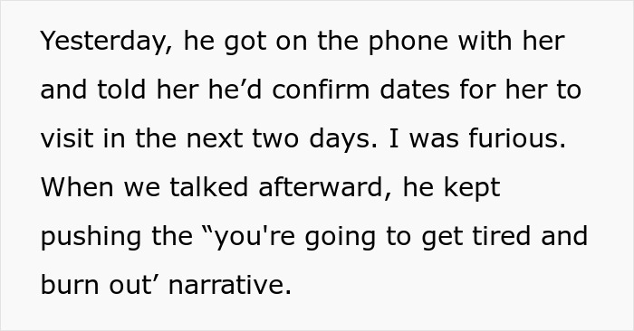 Text excerpt about a lazy hubby inviting mom to help, leading wife to go on strike and assign chores to him.