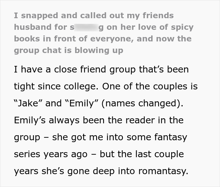 Alt text: Woman&rsquo;s enjoyment of spicy books sparks tension and causes a stir at a party, embarrassing her husband publicly.