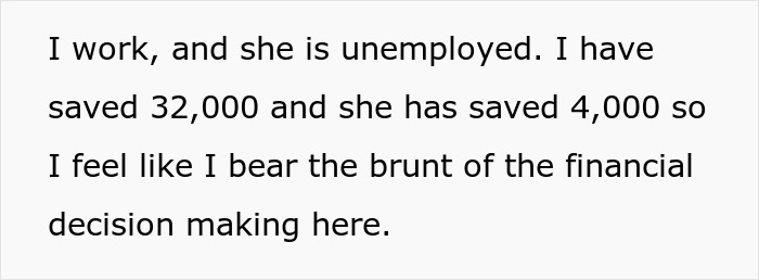 Text excerpt about work, savings, and financial decision making in a cheese wheel girlfriend relationship context.