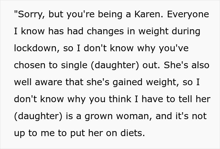 Text excerpt criticizing a fat phobic mom calling her 18-year-old daughter a whale after gaining weight.
