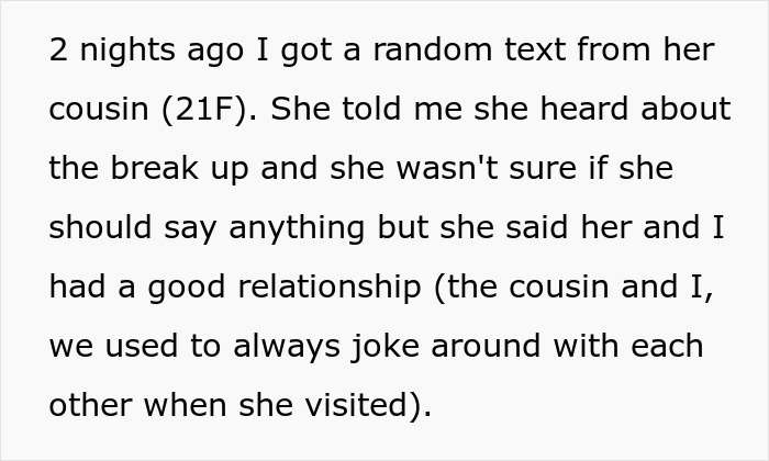 Text message explaining a breakup and relationship dynamics from a man in a man date single mom drama.