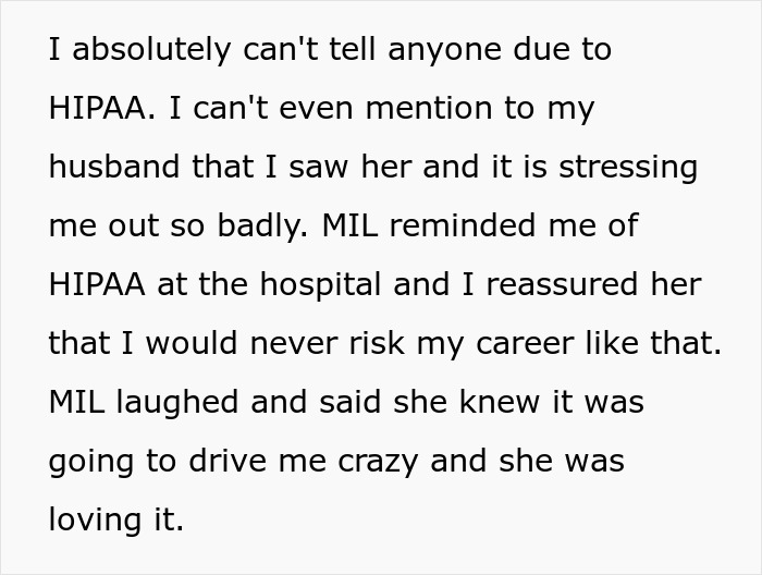 Nurse stressed about finding MIL on secret date, unable to share due to strict HIPAA privacy rules and career risks.