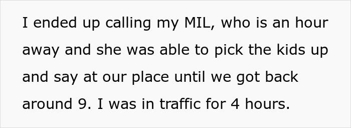 Text excerpt from a message about family favors and lack of reciprocation when help is needed.