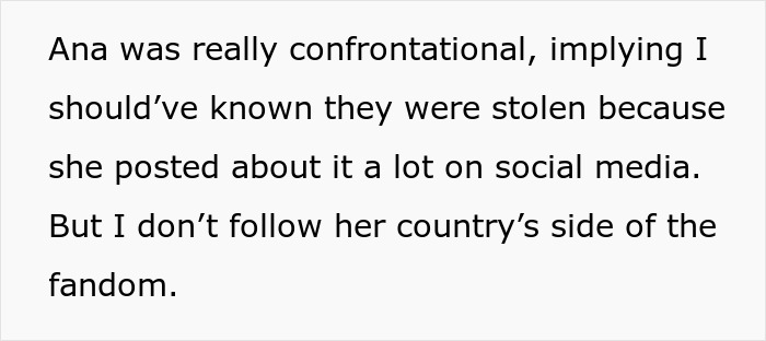 Text excerpt describing a K-Pop fan's confrontation and social media dispute over rare merch ownership within the fandom.