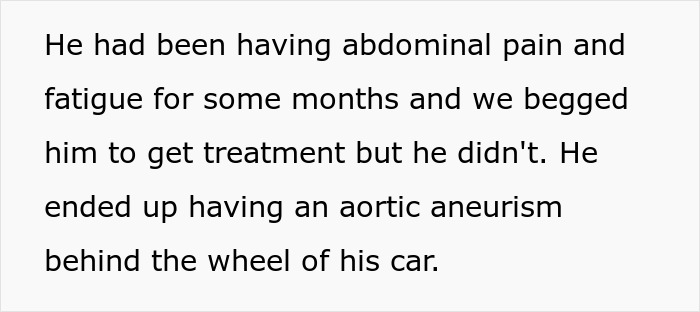 Text excerpt discussing abdominal pain, fatigue, and an aortic aneurysm related to naming son Harry Potter.