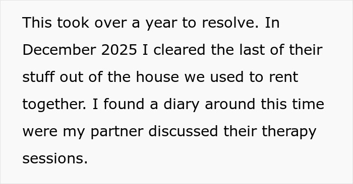 Text excerpt about man funding therapy to fix marriage, discovering partner&rsquo;s therapy sessions during relationship resolution process.