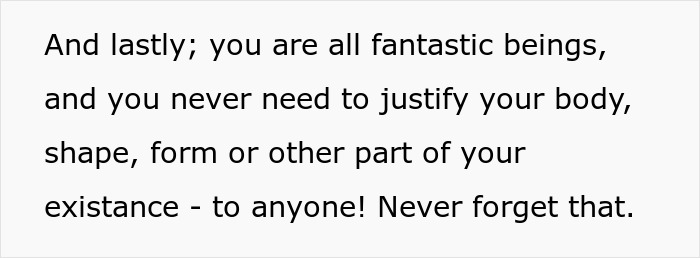 Motivational message about self-acceptance and body shape in response to comments on low weight.