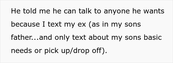 Text message screenshot about suspicious boyfriend accusing woman of texting her ex, raising relationship trust issues.