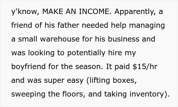 Text excerpt about a boyfriend potentially getting a seasonal warehouse job, unrelated to RuneScape or cheating. - 11