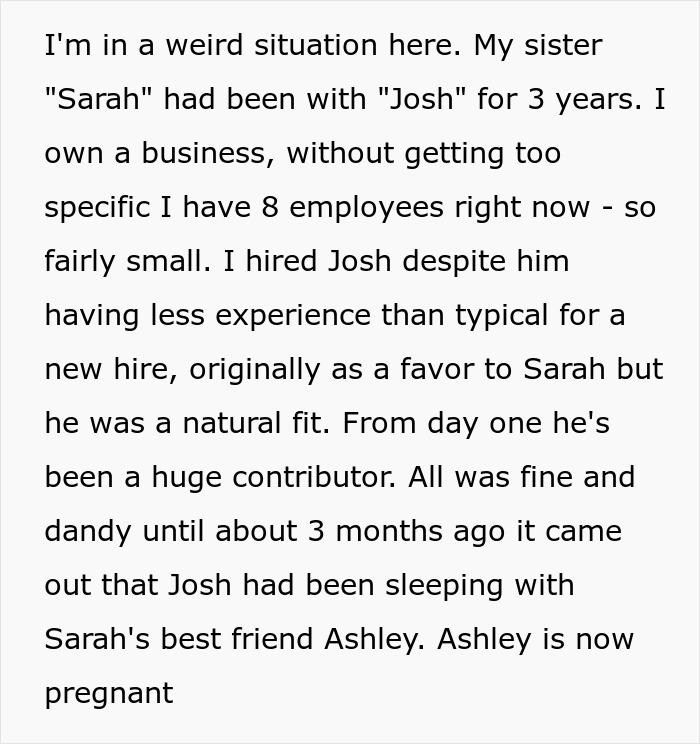 Text excerpt about sister-relationship cheater work drama involving a small business and unexpected betrayal.