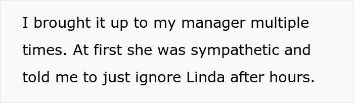 Text excerpt from a conversation about a pushy colleague testing the office coordinator's limits.