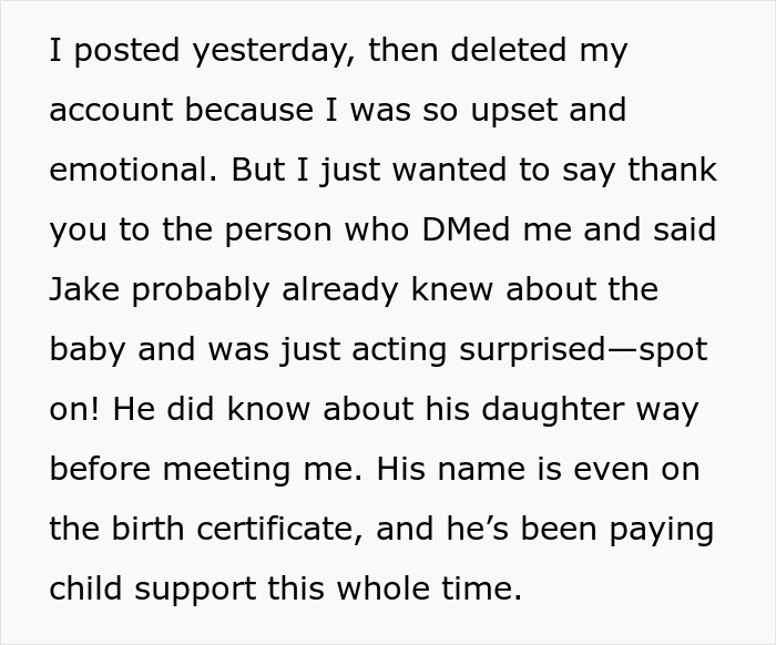 Text excerpt showing emotional message about a man&rsquo;s marriage on the rocks after learning he has a 12-year-old daughter.