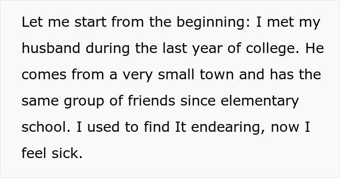 Text excerpt about meeting a husband and feeling conflicted, related to husband best friend cheating concerns.