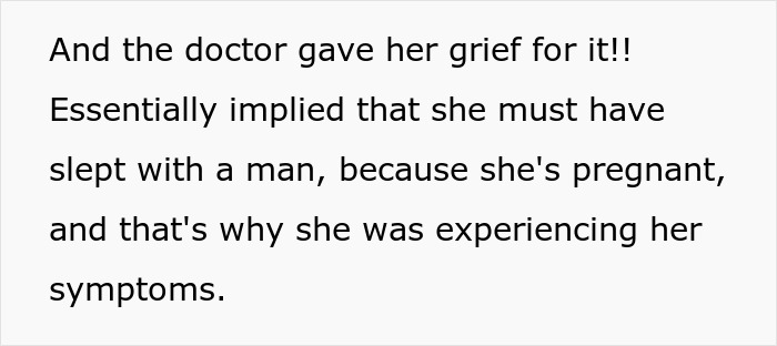 Text expressing frustration about a doctor implying a lesbian partner must have slept with a man because she's pregnant.