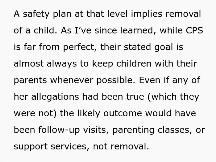 Text excerpt discussing safety plans, postpartum boundaries, and child protective services related to child removal risks.
