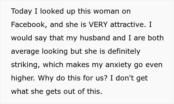 Text of a woman expressing anxiety and confusion about her husband’s baby-making plan involving a friend, highlighting infertile wife concerns.