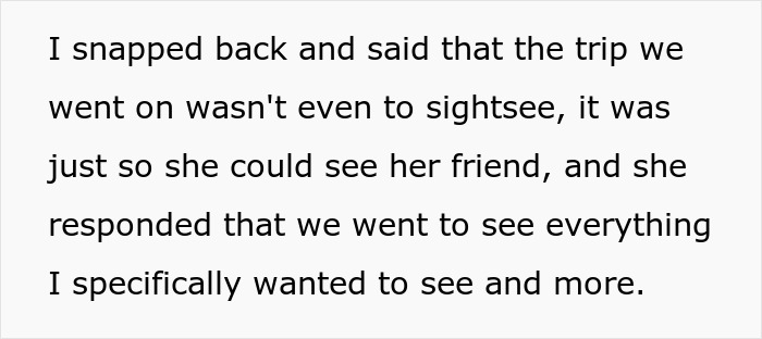 Text excerpt about a woman ditching her friend at the airport after her missing carry-on causes conflict.