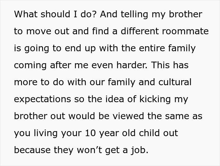 Text excerpt about family and cultural expectations on renting and responsibilities between brothers.