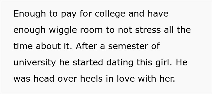 Text excerpt about a guy paying for college, dating a girl, and falling head over heels in love with her.