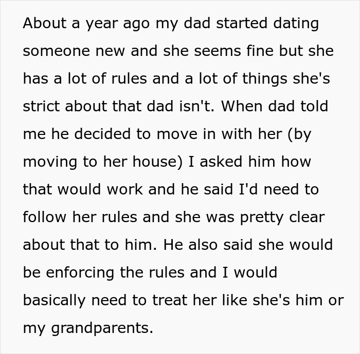 Boy shares experience of woman trying to enforce family rules on boyfriend’s son who doesn’t live with them.