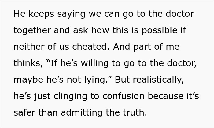 Text describing doubts and confusion about chlamydia in a boyfriend, questioning cheating in a relationship.