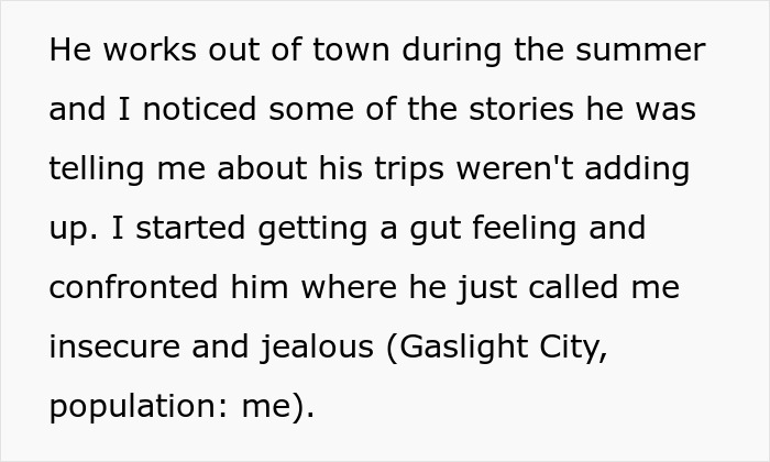 Text describing a woman checking a suspicious boyfriend's past, horrified to discover he is already married.