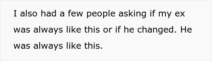 Text on plain white background about a woman leaving her fianc&eacute; over a boyfriend, discussing ex&rsquo;s unchanged behavior.