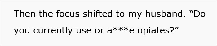 Screenshot of text discussing a shift in focus to a husband and asking about current opiate use during postpartum boundaries conflict.
