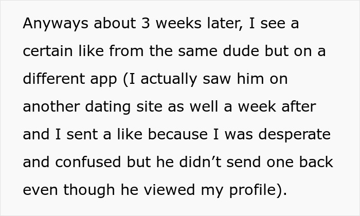 Text about seeing a like months later on a different app, reflecting ghoster relationship messages revenge situation.