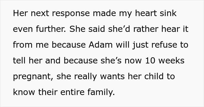 Text excerpt about estranged sis sharing family secrets while brothers&rsquo; marriages collapse amid family issues.