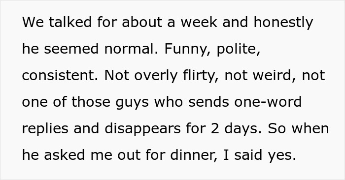 Text excerpt describing a nervous guy bringing his bestie to chaperone his first date and reactions to the situation.
