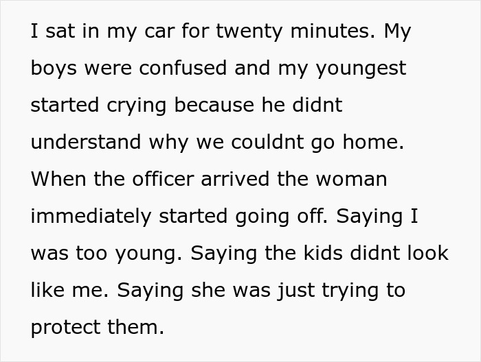 Text excerpt describing a confrontation at a trampoline park where an unhinged mom stops a young mother with kids from leaving.