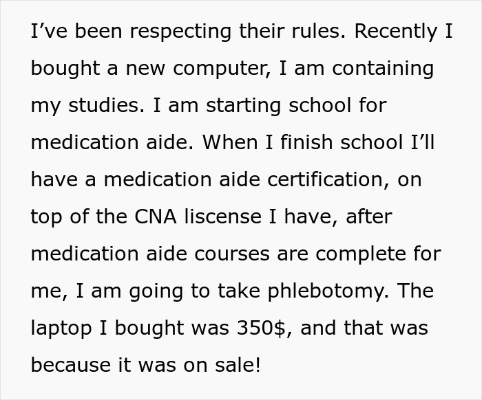 Text excerpt showing a teen describing their plans to escape a horrible family and pursue education after a step-father misstep.