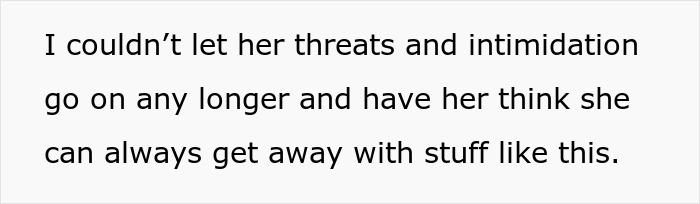 Text excerpt highlighting a teacher's malicious threats causing a coworker to be sent to the ER and resulting in blacklisting.