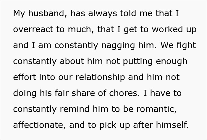 Wife realizes lack of comfort from husband and responds with equal effort in their relationship and chores. Wife realizes lack of comfort from husband and responds with equal effort in their relationship and chores.