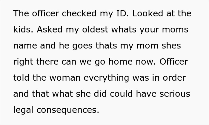 Text excerpt describing an officer checking ID and addressing legal consequences after a confrontation at a trampoline park.