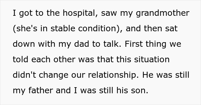Text excerpt about hospital visit and father-son relationship after DNA test causing major family chaos with uncle revealed as dad.