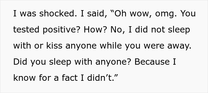 Text excerpt showing a shocked reaction to a positive chlamydia test, questioning boyfriend cheating in the relationship.